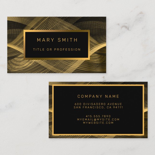 Elegant Luxury Gold Black Wave Business Card (Front/Back)