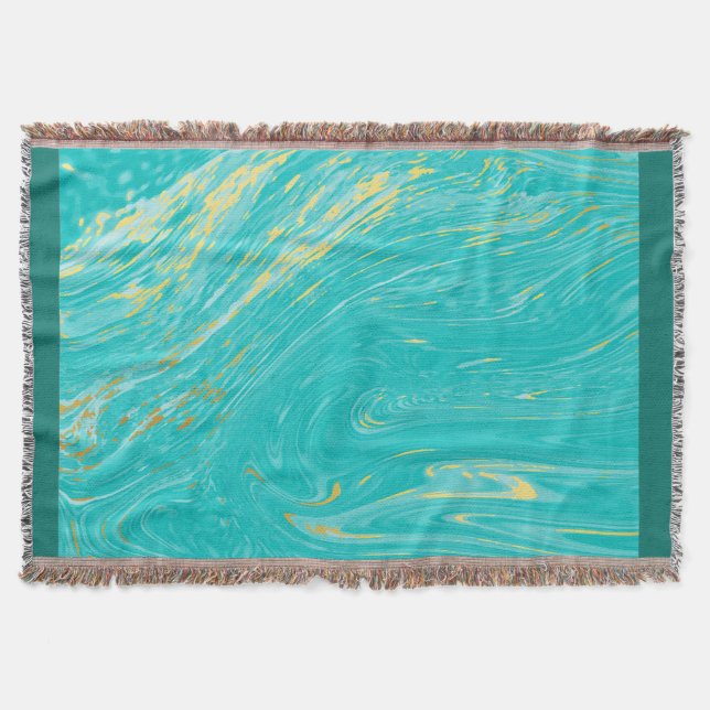 Elegant luxury Gold Blue Marble design Throw Blanket (Front)