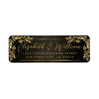 Elegant luxury Gold Floral  & Dark Return Address  Label