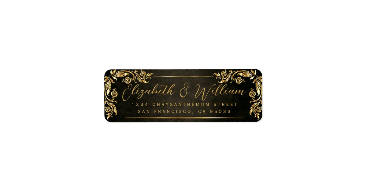 Elegant luxury Gold Floral & Dark Return Address Label | Zazzle