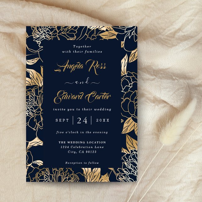 Elegant Luxury Gold Florals Wedding  Foil Invitation (Creator Uploaded)