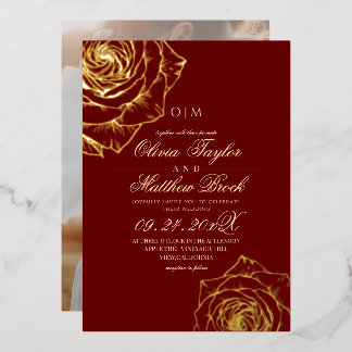 Elegant Luxury Gold Foil Rose Red Wedding Invitation