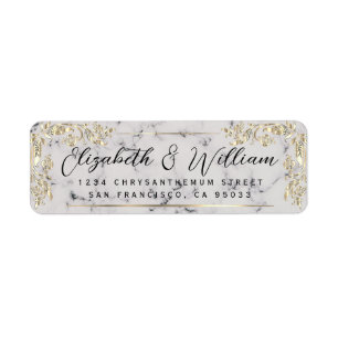 Elegant luxury Gold Frame & Script Marble Address Label