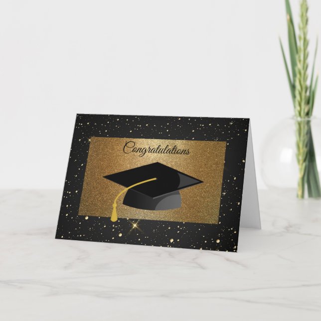 Elegant,Luxury,Gold Glitter,Stars,Graduation Cap, Card (Front)