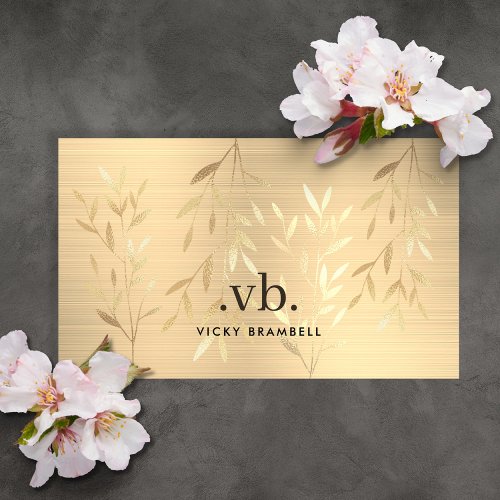 Elegant Luxury Gold Leaves Monogram Esthetician Business Card