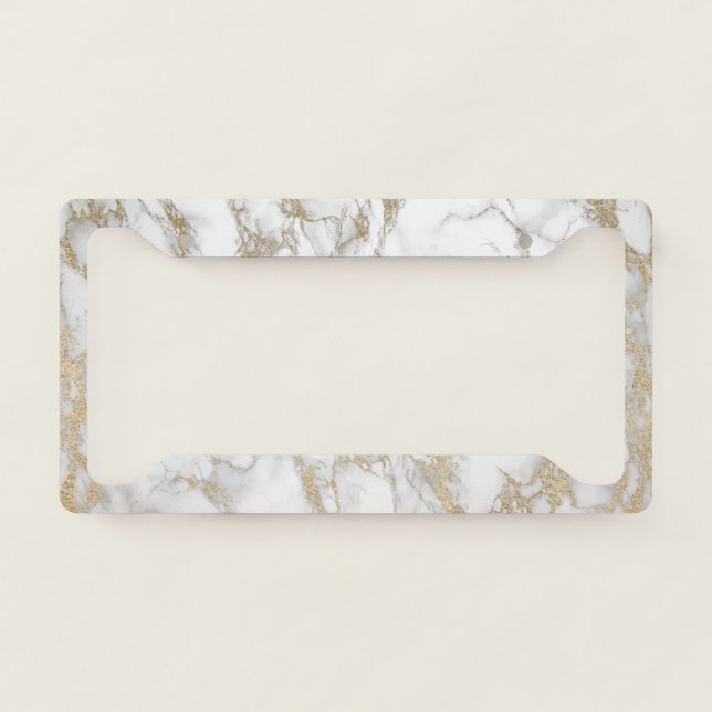 Elegant Luxury Gold Marble Pattern License Plate Frame (Front)