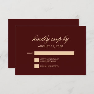 Elegant Luxury Gold Monogram Burgundy RSVP Card
