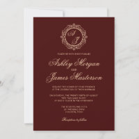 Vintage Monogram Wedding Invitation Suite for Burgundy Wedding Theme