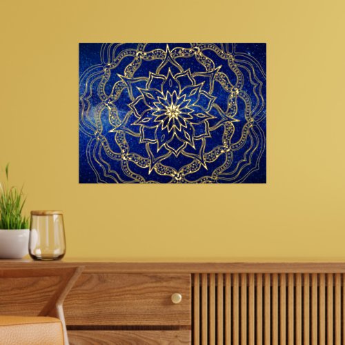 Elegant Luxury Gold  Navy Blue Mandala Reiki Yoga Foil Prints