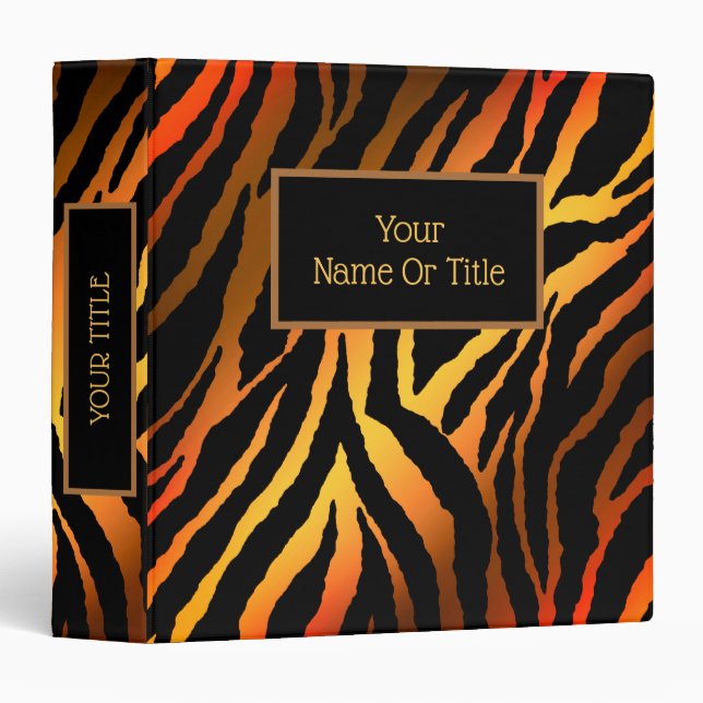 Elegant Luxury Gold Orange Tiger 3 ring binder (Front/Spine)