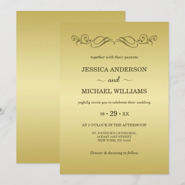 Elegant Luxury Gold Ornate wedding Invitation (Front/Back)