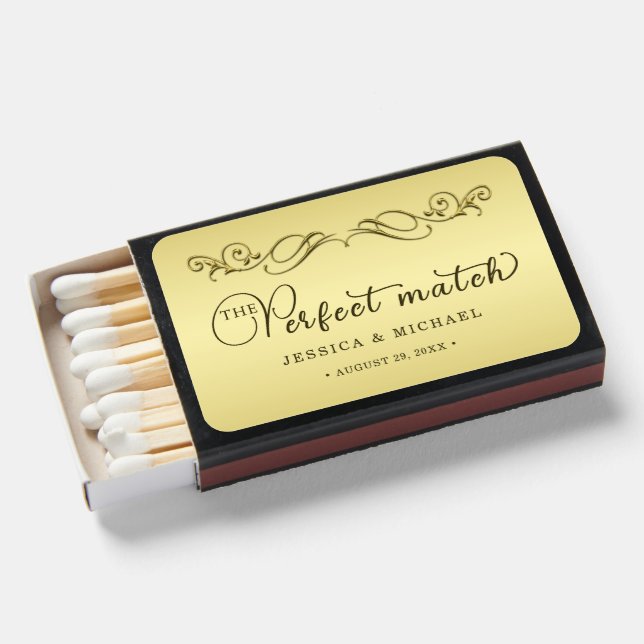 Elegant Luxury Gold Ornate wedding Matchboxes (Front Open)