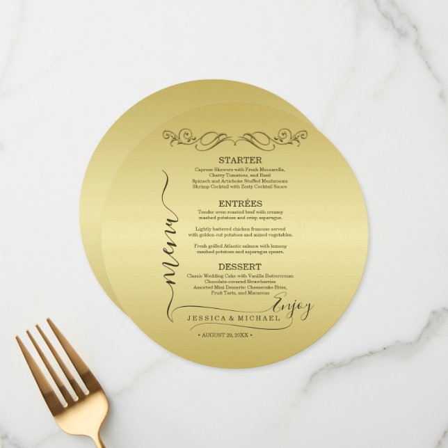 Elegant Luxury Gold Ornate wedding Menu (Front/Back In Situ)