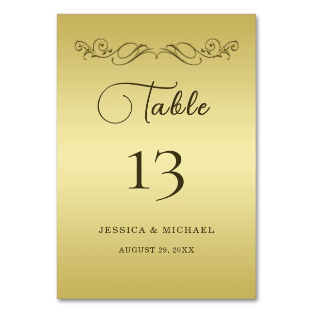 Elegant Luxury Gold Ornate wedding Table Number (Front)