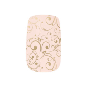 Elegant Luxury Gold Pink Blush Swirly  Minx Nail Art