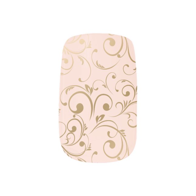 Elegant Luxury Gold Pink Blush Swirly  Minx Nail Art (Left Thumb)