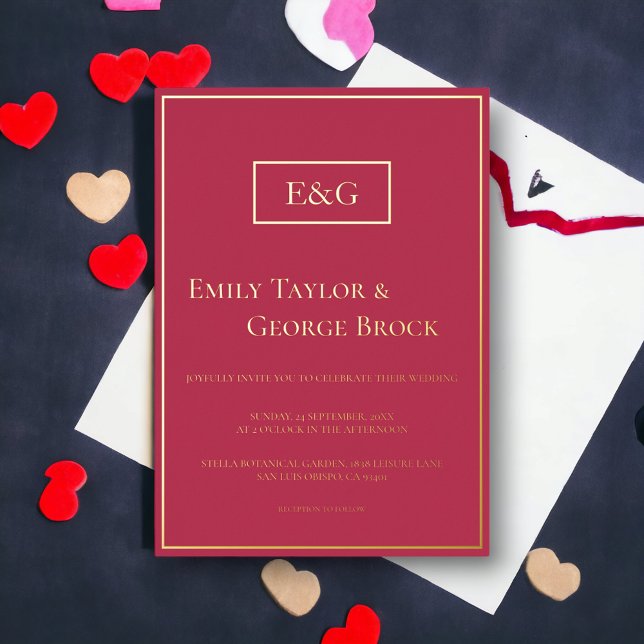 Elegant Luxury Gold Script Magenta Modern Wedding Foil Invitation (Creator Uploaded)