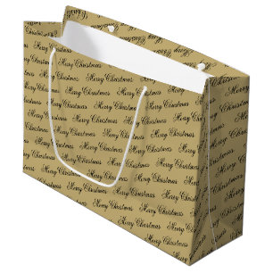 Elegant Luxury Gold Script Merry Christmas Large Gift Bag