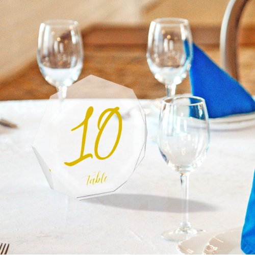 Elegant Luxury Gold Script Wedding Table Number Photo Block