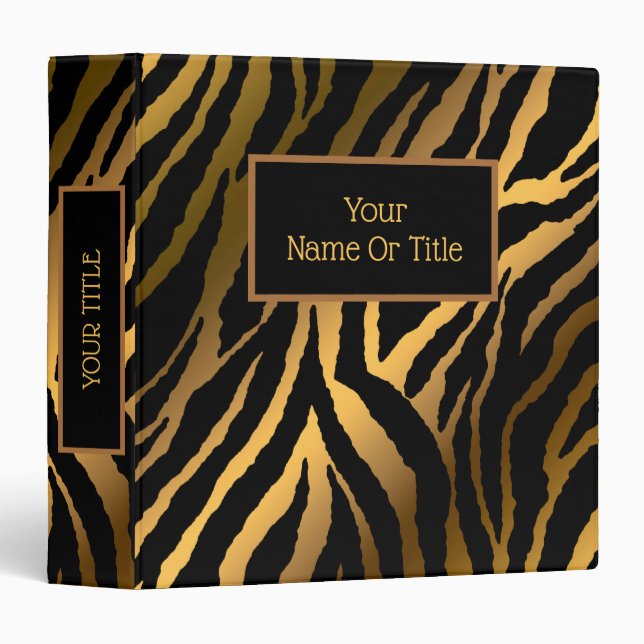 Elegant Luxury Gold Tiger 3 Ring Binder (Front/Spine)