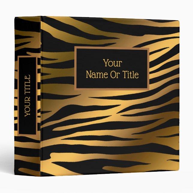 Elegant Luxury Gold Tiger 3 Ring Binder (Front/Spine)
