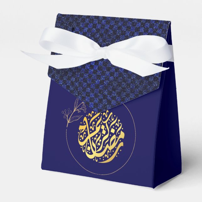 Elegant Luxury Golden Navy Glitter Ramadan Kareem Favor Boxes (Front Side)