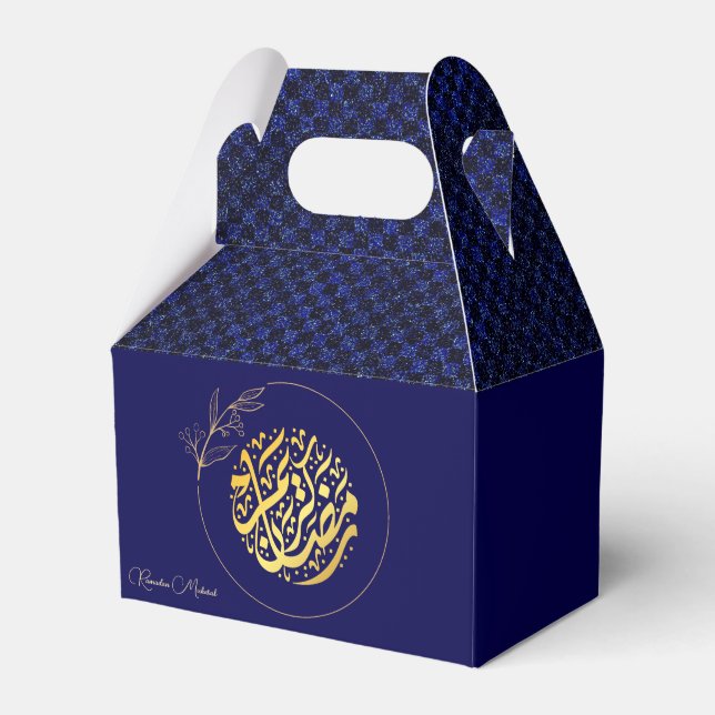 Elegant Luxury Golden Navy Glitter Ramadan Mubarak Favor Boxes (Front Side)
