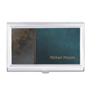 Elegant Luxury Green Brown Leather Look Business Card Case