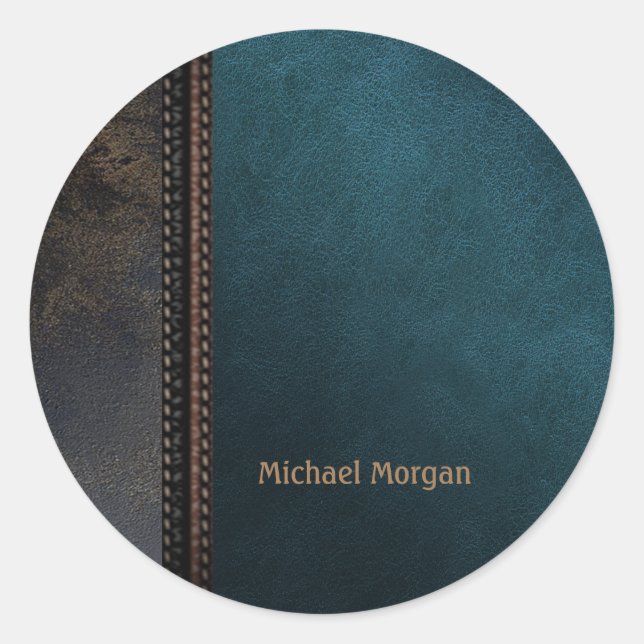 Elegant Luxury Green Brown Leather Look Classic Round Sticker (Front)