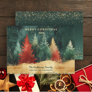 Elegant Luxury Green Gold Red Christmas Tree Holiday Card