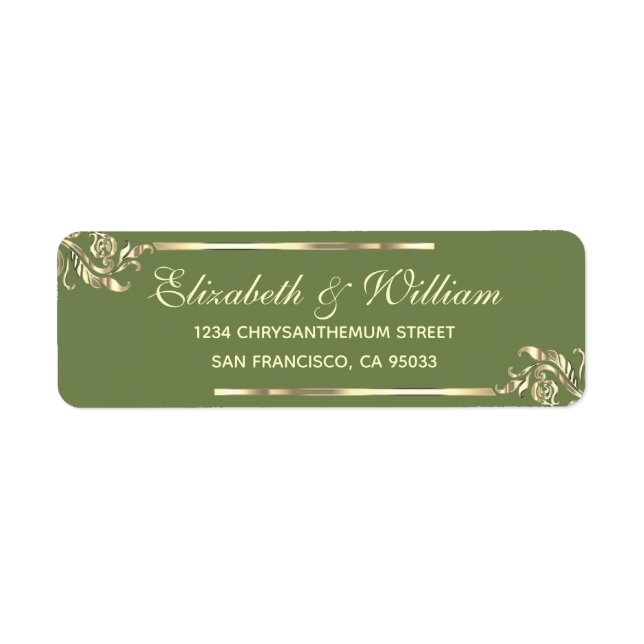 Elegant luxury Green Gold Return Address   Label (Front)