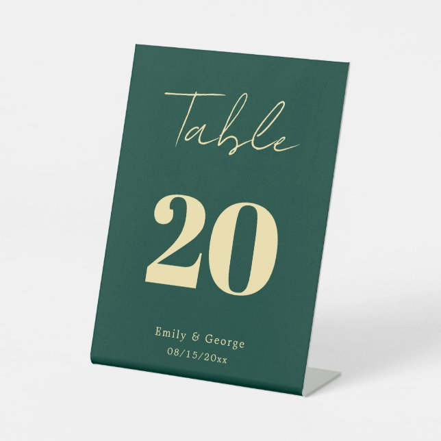 Elegant Luxury Green Gold Script Modern Wedding Pedestal Sign (Front)