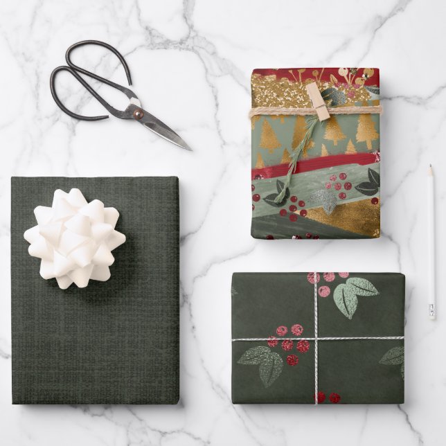 Elegant Luxury Green Red Gold Christmas Holiday  Wrapping Paper Sheets (Front)