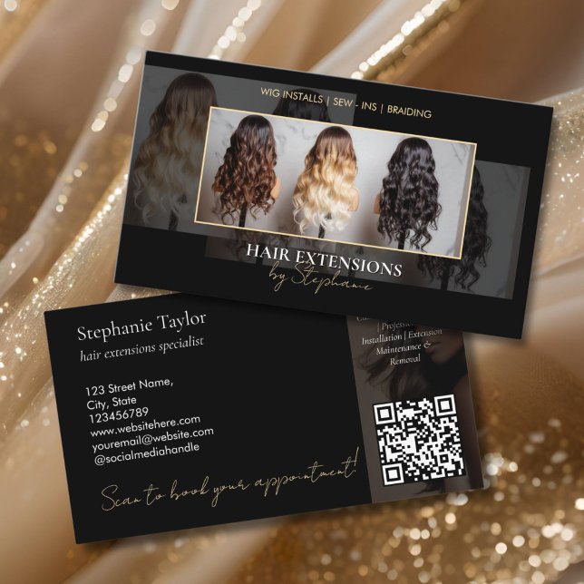 Elegant Luxury Hair Extensions Wig Installs Photo Business Card (luxury wig installs business cards)