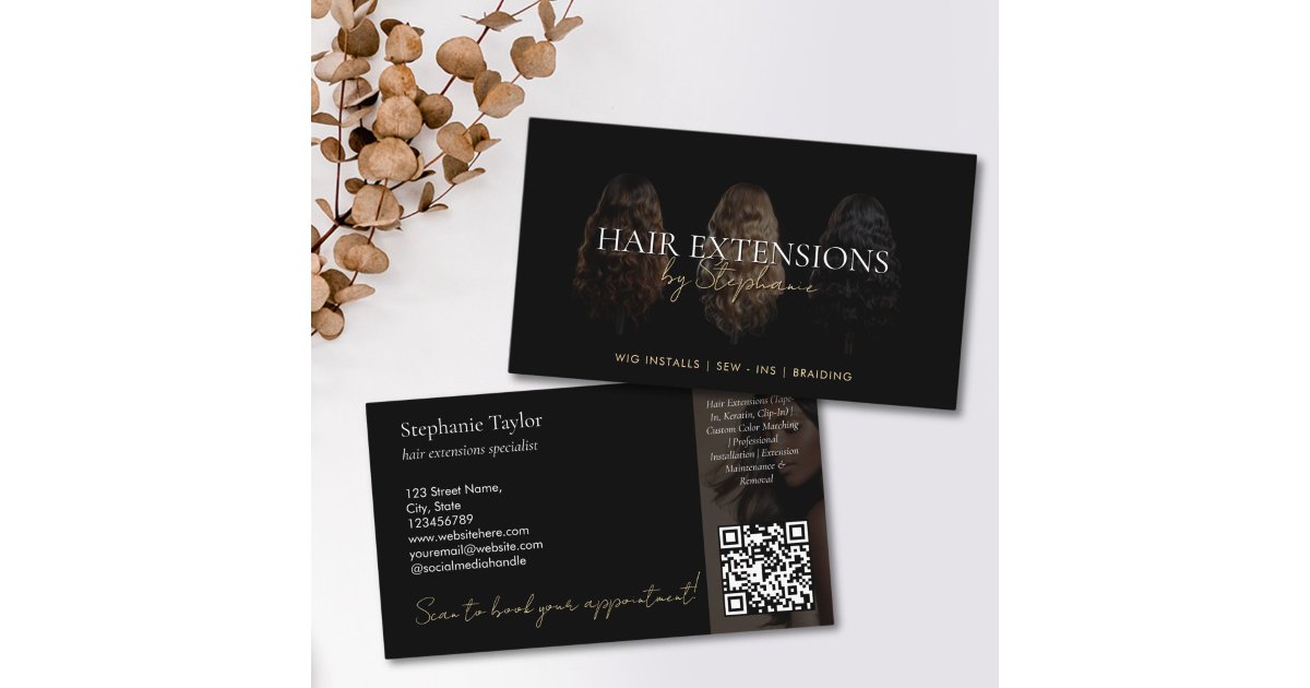 Elegant Luxury Hair Extensions Wig Installs Photo Business Card | Zazzle