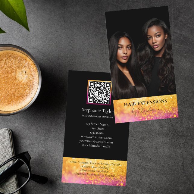 Elegant Luxury Hair Stylist Extensions Wigs  Photo Business Card (Creator Uploaded)