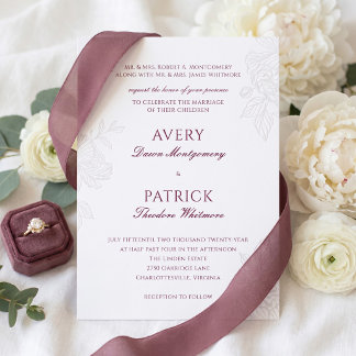 Elegant Luxury Hand Drawn Botanical Floral Wedding Letterpress Invitation