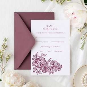 Elegant Luxury Hand Drawn Botanical Floral Wedding Letterpress RSVP Cards