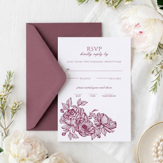 Elegant Luxury Hand Drawn Botanical Floral Wedding Letterpress RSVP Cards