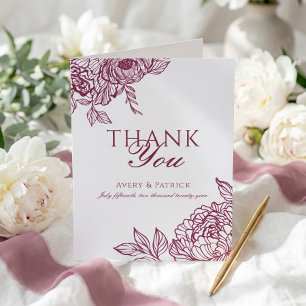 Elegant Luxury Hand Drawn Botanical Floral Wedding Letterpress Thank You Card