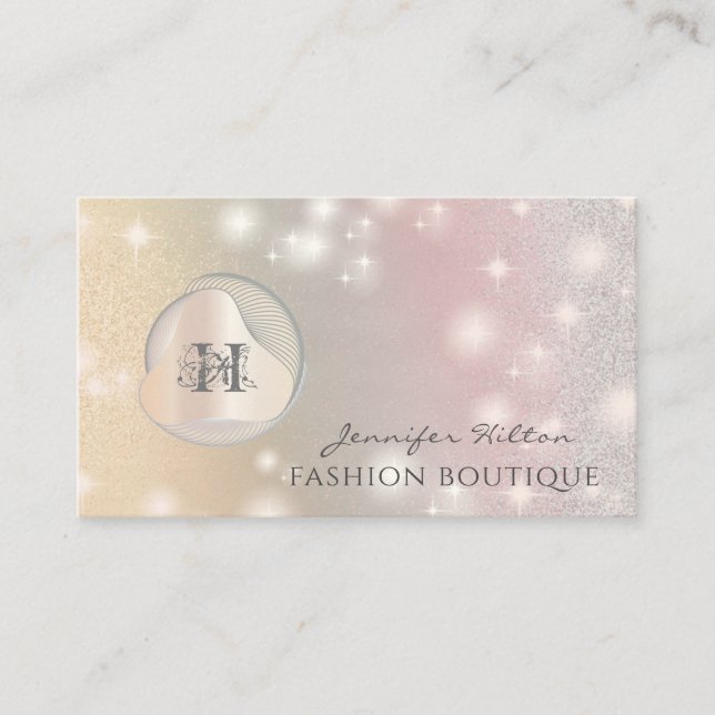 Elegant luxury  hologram abstract pearl monogram business card (Front)