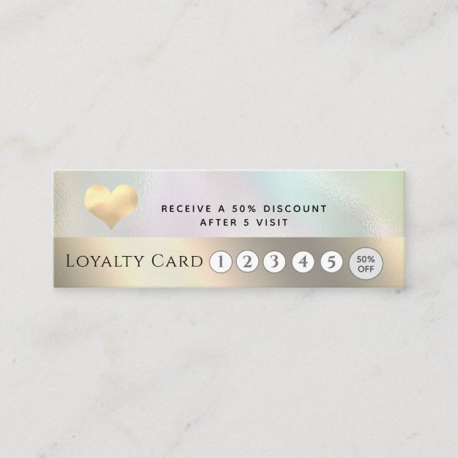 Elegant luxury holographic gold heart loyalty card (Front)