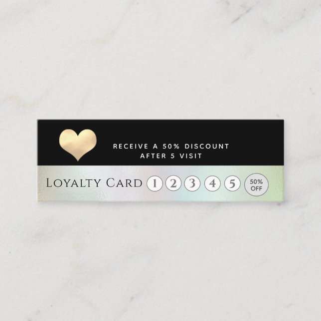 Elegant luxury holographic gold heart loyalty card (Front)