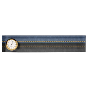 Elegant Luxury Leather Look Blue Black Desk Name Plate