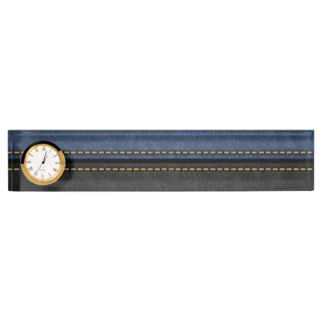 Elegant Luxury Leather Look Blue Black Desk Name Plate (Front)