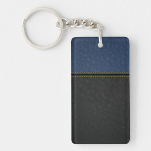 Elegant Luxury Leather Look Blue Black Keychain