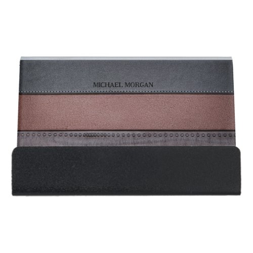 Elegant Luxury Leather Look Brown Black Desk Business Card Holder