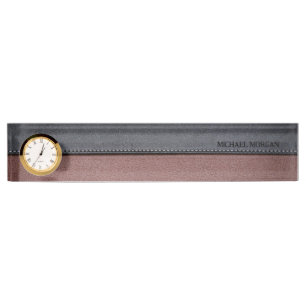 Elegant Luxury Leather Look Brown Black Desk Name Plate
