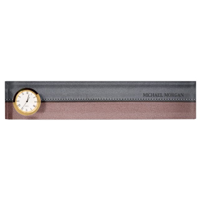 Elegant Luxury Leather Look Brown Black Desk Name Plate (Front)