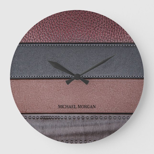 Elegant Luxury Leather Look Brown Black Large Clock (Front)